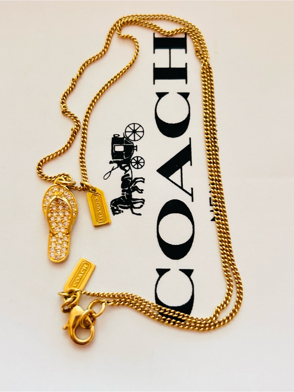 Coach Y2K Gold Tone Flip Flop Charm Necklace